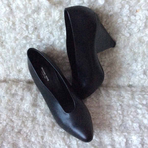 Michael Kors Shoes - Michael Kors black leather triangle heel pumps